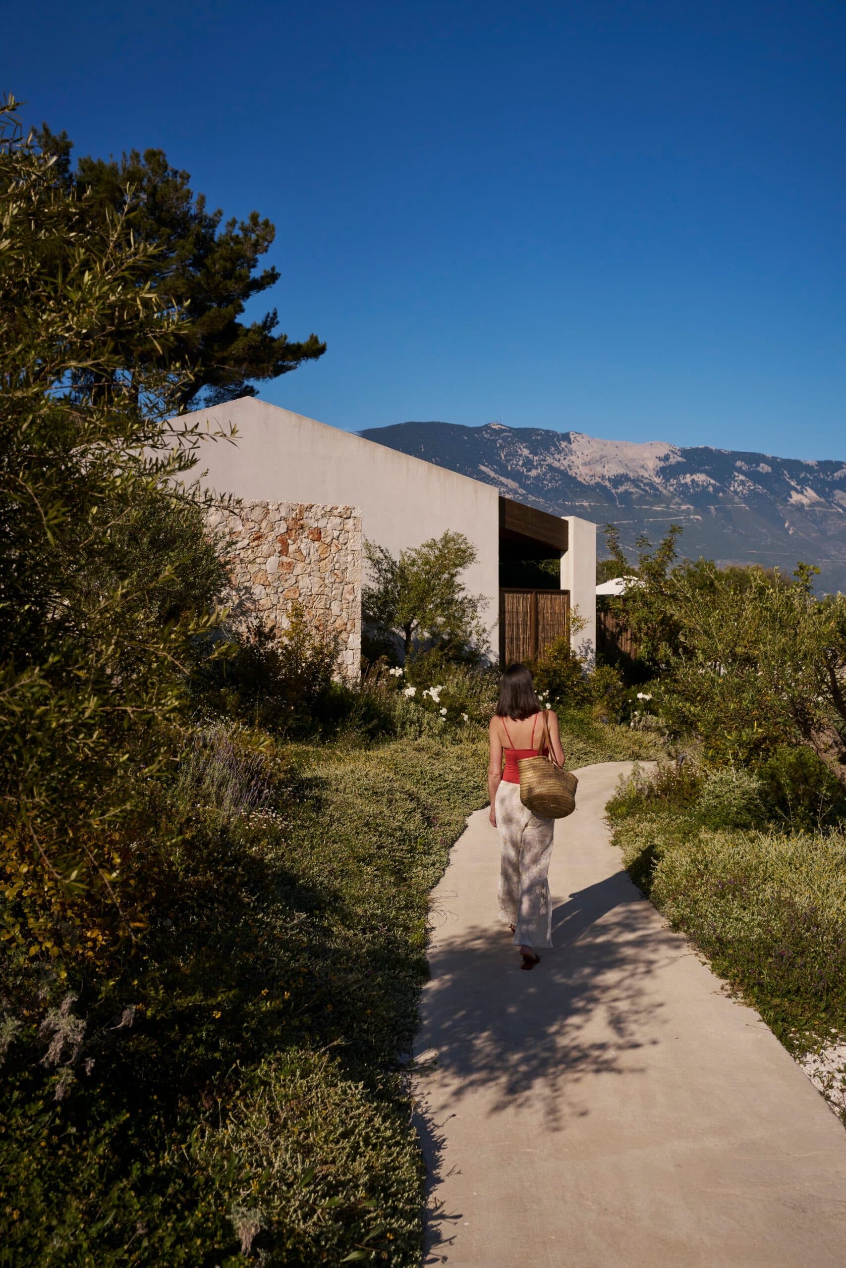 Village pathway to serene retreat environment